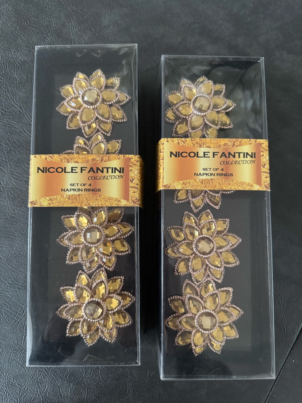 2 sets of Nicole Fantini Gold Floral Napkin Rings (Set of 4) NWT